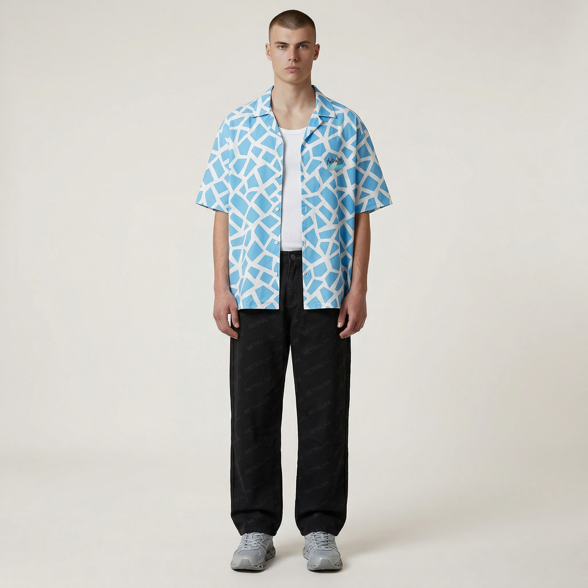 Metralha x Marest Short Sleeve Shirt All Over Print (blue/white)